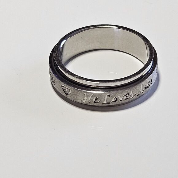 *Sale* He Loves Me Stainless Steel Spinner Ring Band Size 8 - Picture 13 of 15
